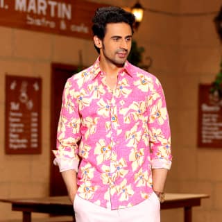 Lilac Persian Pink Casual Pure Linen Full Shirt (Size - XXL) by BLUE EAGLE