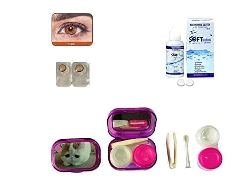 Dark Hazel MD Sparkle 1 Pair of Monthly Color Contact Lens With Travel Kit Contact Lens Case Box With Mirror, Tweezers, Contact Lens Holder and 60 ML Solution