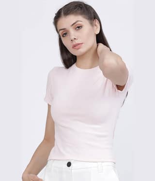 Tokyo Talkies Women Cotton Blend Solid Regular Fit Round Neck T-Shirt ( Pink )