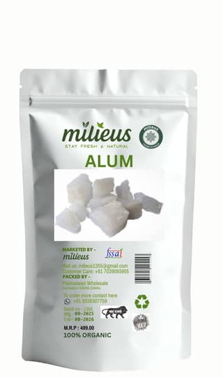 Milieus Pure Organic 100% Alum Stone 200GM |Fitkari Stone for Skin Tightening, Water Purification, Shaving & Teeth Care | Premium White Crystals Fitkiri Alum | Gentle & Effectiv
