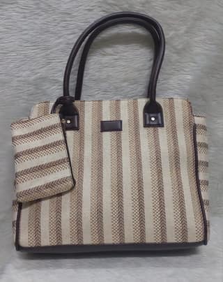 Stripped Cotton Azrak Print Jute Tote Bag with Complimentary Pouch