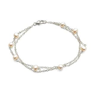 Techiefox Elegant Multi-Layered Metal Chain Bracelet with Lustrous Pearls Stylish Designer Wrist Accessory for Women