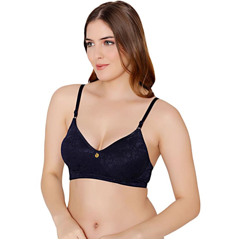 Bodycare nylon spandex wirefree adjustable straps designer net seamless non padded bra-6537NAV view 2