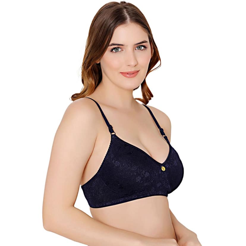 Bodycare nylon spandex wirefree adjustable straps designer net seamless non padded bra-6537NAV view 3