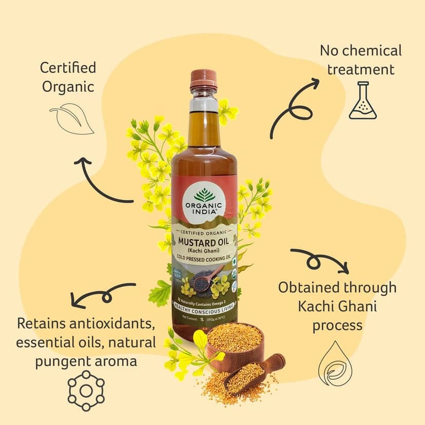 Organic India Organic Mustard Oil -Pack of 2 (1 Ltr) view 4