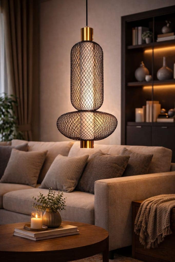 SPARKWORLD Modern Hanging Pendant Light | Designer Mesh Ceiling Lamp with Gold Finish | Decorative Light for Living Room, Dining, Restaurant & Café view 2