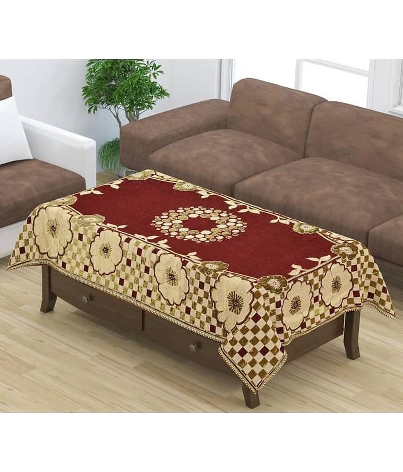 GoCose Home Printed Cotton 4 Seater Rectangle Table Cover ( 101 x 152 ) cm Pack of 1 Maroon