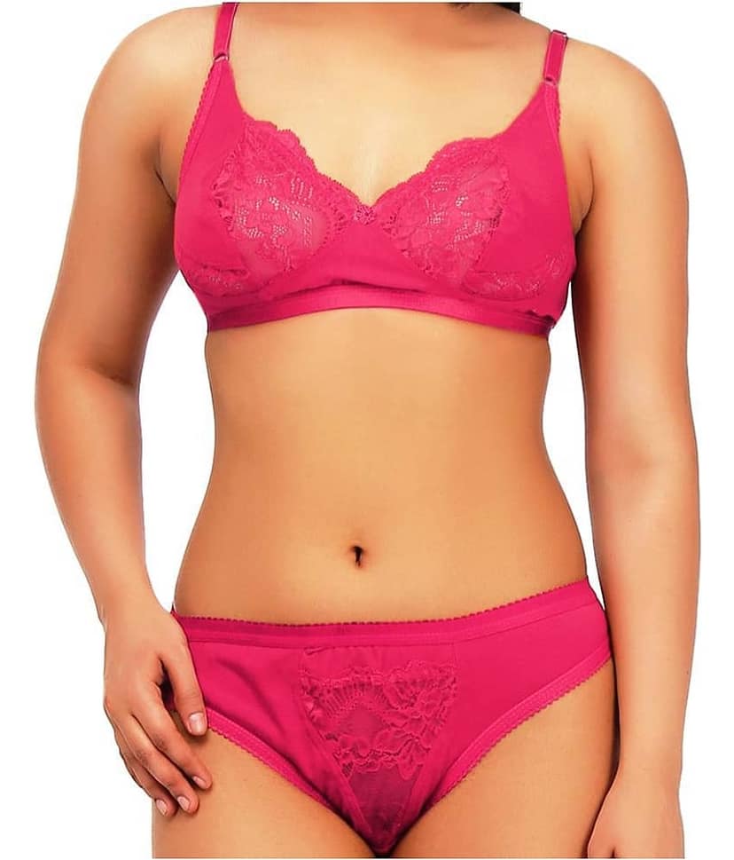 TCG Pink Cotton Lycra Bra & Panty Set
