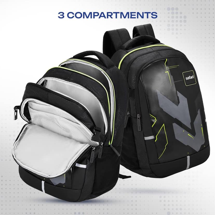 Terra 2 37L Casual Printed Backpack, school bag for boys and girls, college bag, office bag, travel bag for men and women, 3 compartments, Raincover, Bottle holder, Front pocket, Color- Black view 2