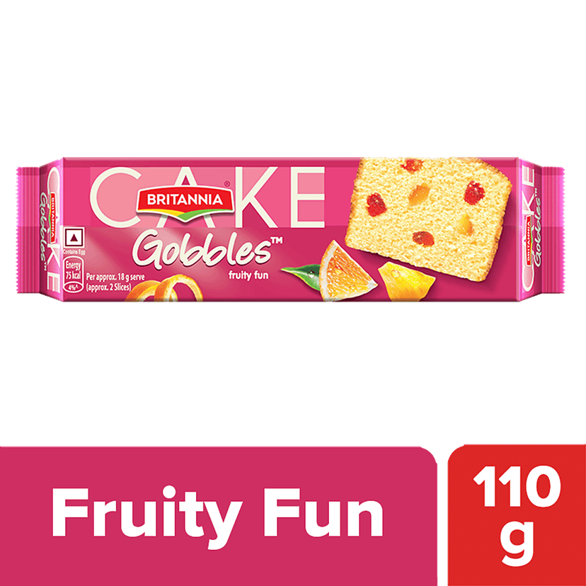 Britannia Gobbles Bar Cake - Fruity Fun, Soft & Fluffy Snack, 110 G