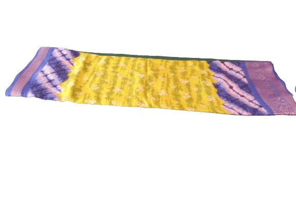 Yellow Pure Georgette Bandhani Saree With Blouse Piece 5.5 meters with combined blouse