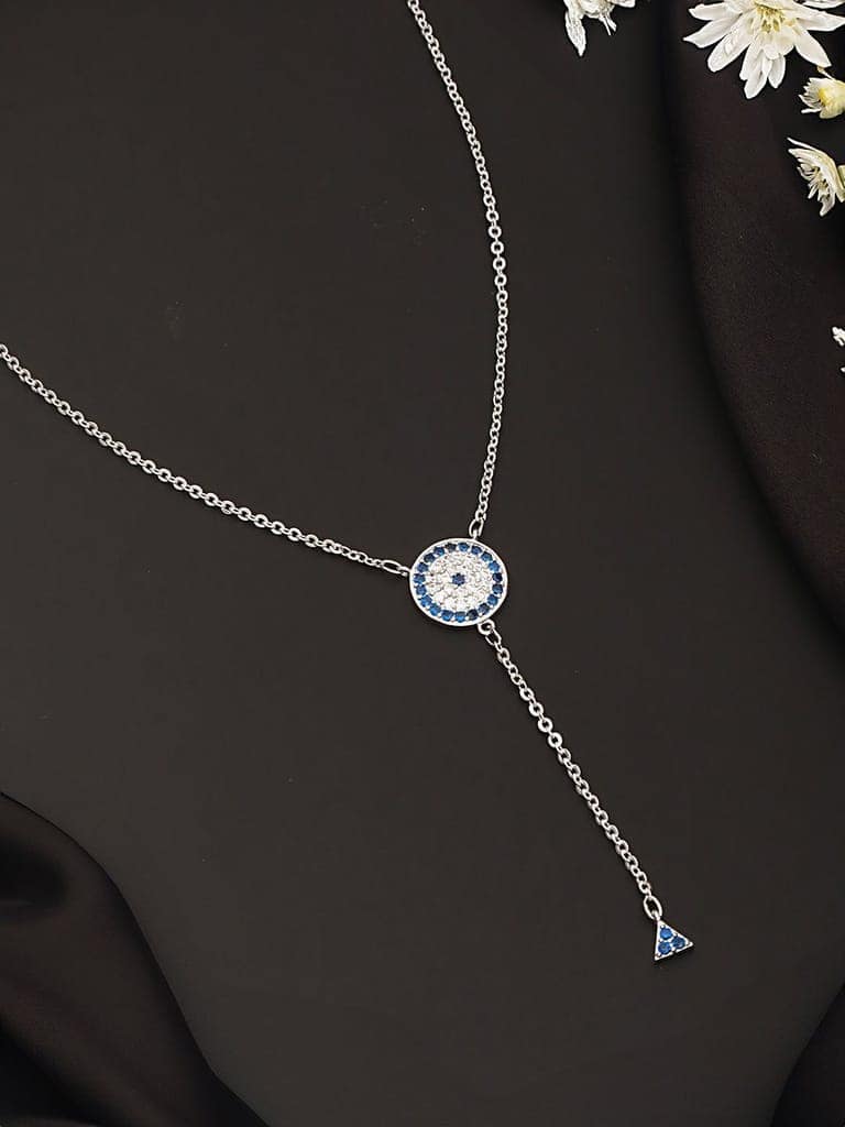 Anti-Tarnish Silver Plated AD Studded Delicate Dangling Evil Eye Necklace view 3
