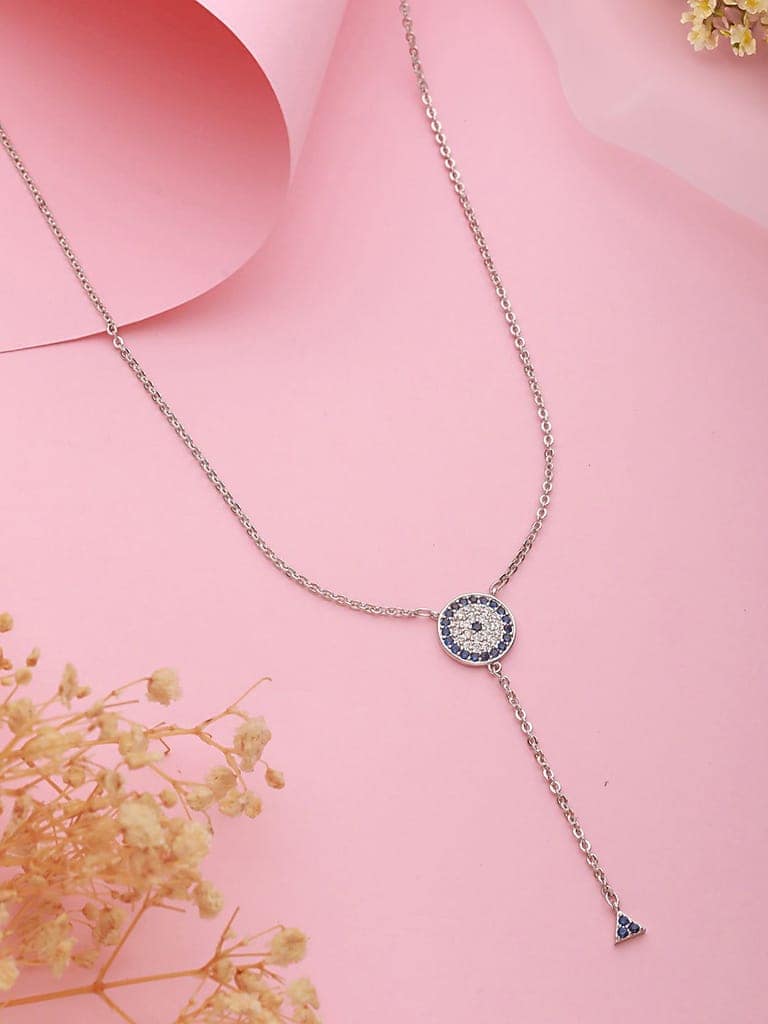 Anti-Tarnish Silver Plated AD Studded Delicate Dangling Evil Eye Necklace view 4