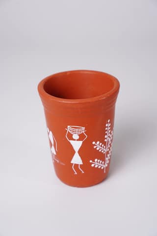 Terracotta or Clay Glass with Handpainted Warli