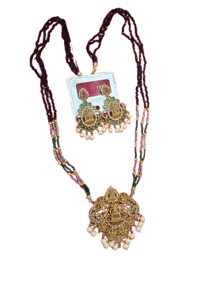 Gold-plated, long traditional haram with matching earrings