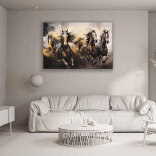 WILD HORSES CANVAS PRINT 24in X 16in WITH BLACK FRAME