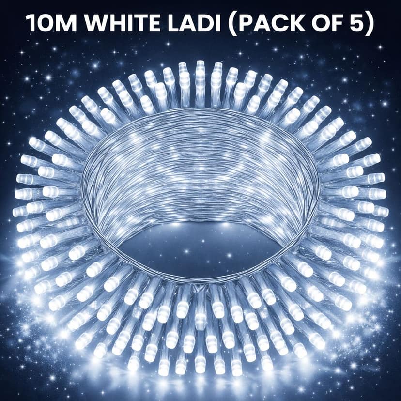 SPARKWORLD 10 Meter White LED Decorative Ladi Festive Rice Lights for Home, Party & Outdoor Use (Pack of 5) with Free Jointer (7+1)
