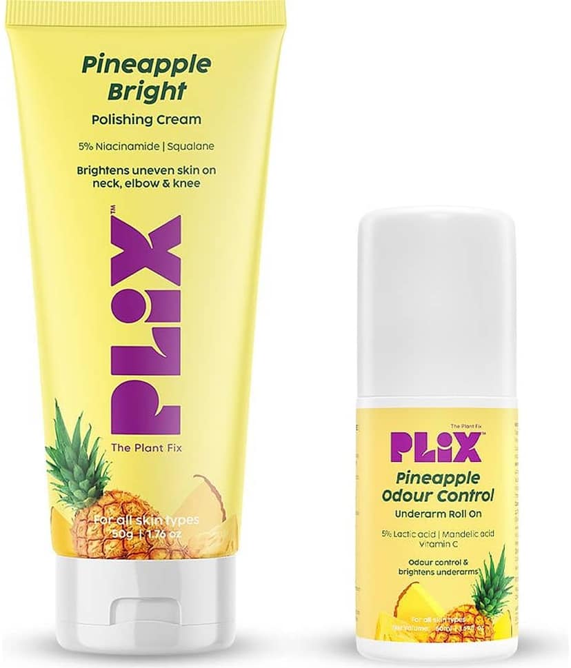 The Plant Fix Plix Pineapple Duo: Roll-On for Odour Control & Polishing Cream for Bright Underarms (2 Items in the set)