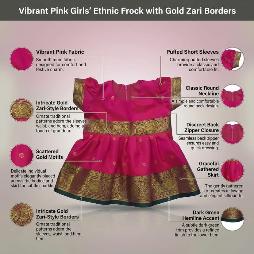 LUSTER Elegant Baby Girl's Silk Satin Frock and Dresses Available (Newborn Baby to 5 Years) Ideal for Birthdays, Festivals, and Weddings Affordable Quality Cute Baby Frock Pink view 4