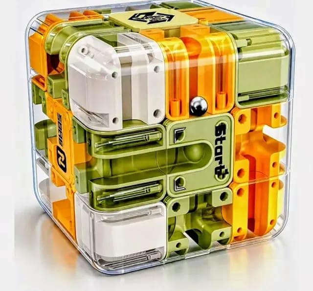3D Maze Puzzle Cube with Metal Ball Inside - Transparent Handheld Marble Run Brain Teaser Game for Kids & Adults|Focus Skill Development Educational Toy and Stress Relief Challenge view 3