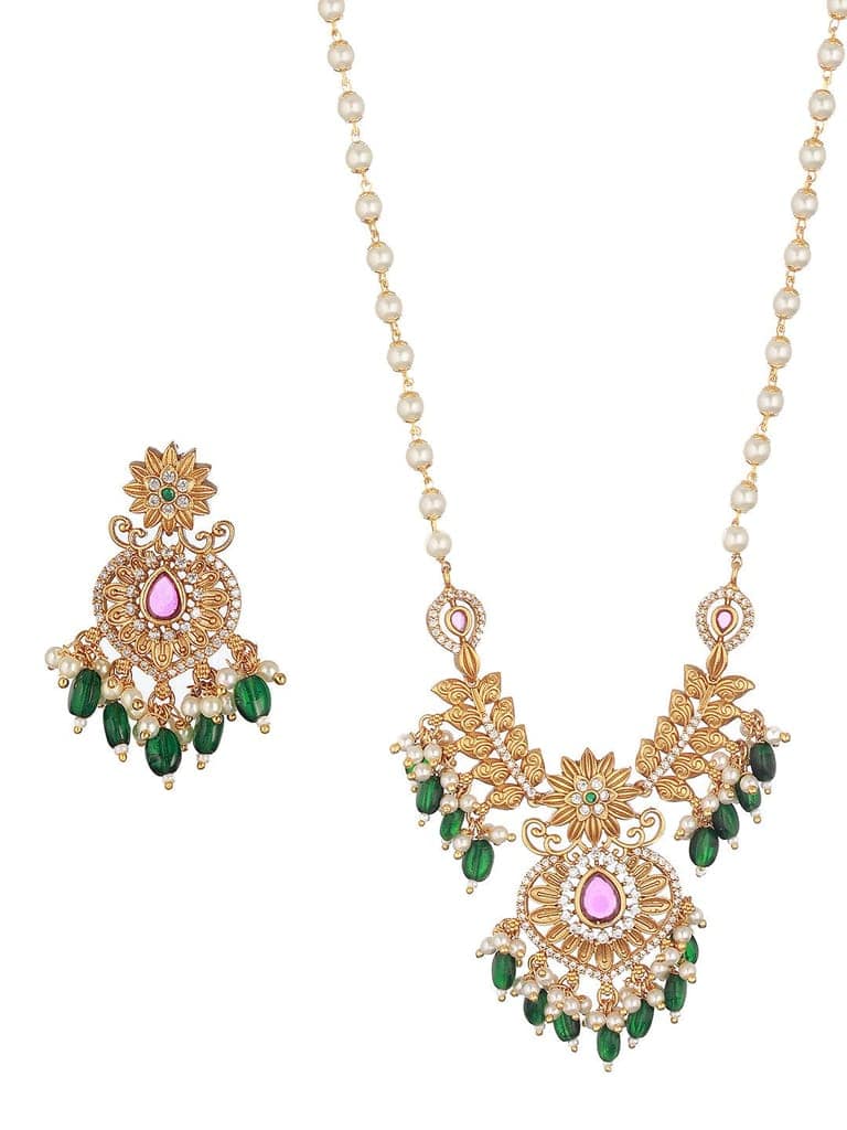 Gold Plated Pearl Mala Haram Floral Necklace Jewellery Set view 6