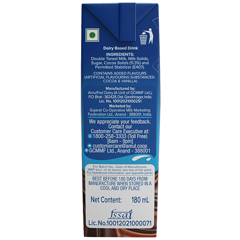 Amul Milkshake - Double Chocolate Flavour, 180 Ml Tetra Pak view 2