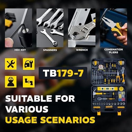 iBELL VORMIR VR TB179-7 Professional Tool Kit with Ratchet Set, 179-Piece Hand Tool Set with Sockets, Wrenches, Screwdrivers, Precision Bits & Case for Mechanics & Home Use view 3