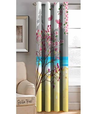 BELLA TRUE Abstract Printed Semi-Transparent Eyelet Curtain 5 ft ( Pack of 1 ) - Multicolor