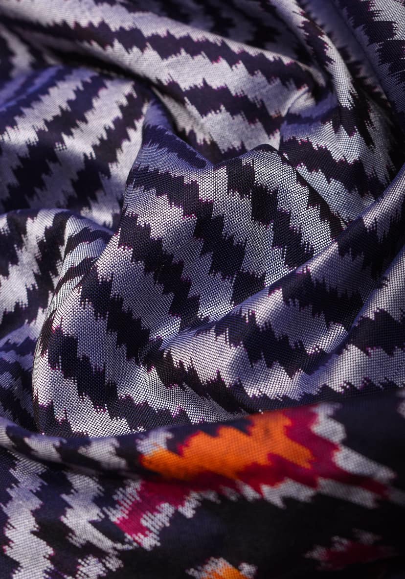 Unique Midnight Blue Ikkat Patola Kanjivaram Fusion Silk Saree with Panel design and zari border | SILK MARK CERTIFIED view 7