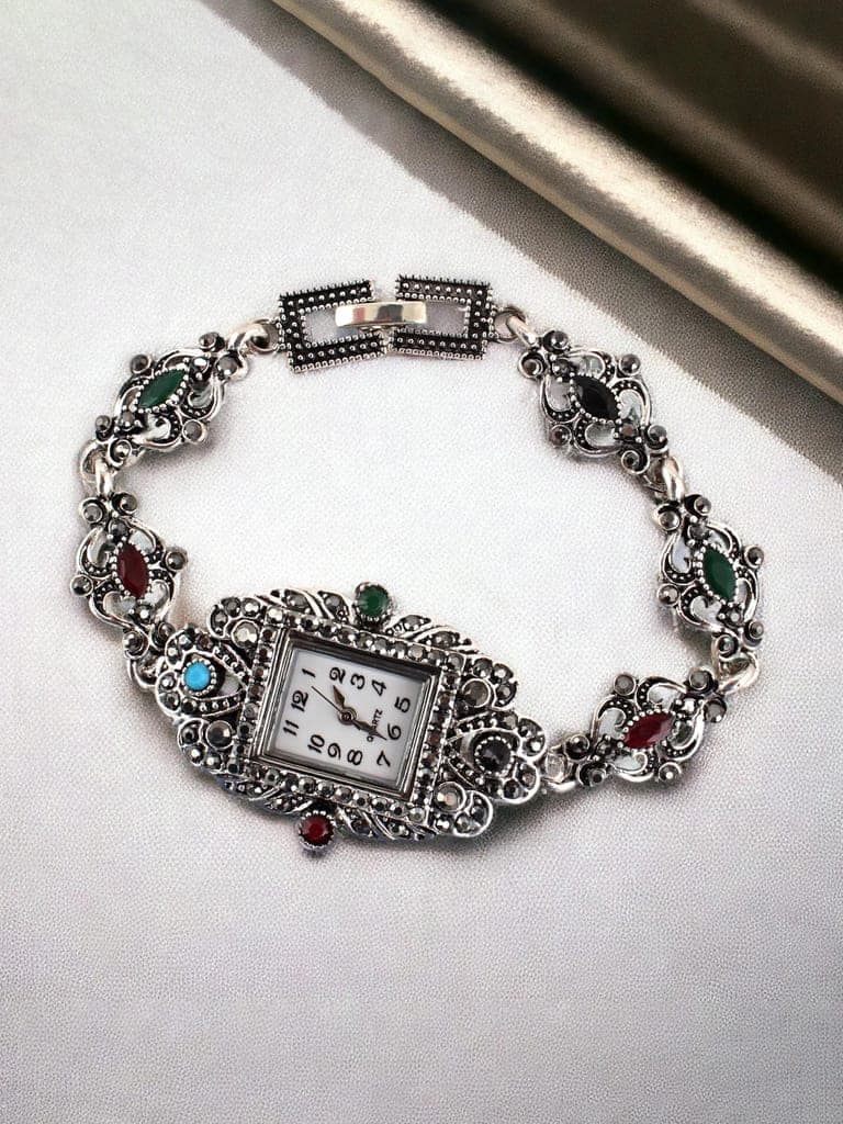 LUCKY JEWELLERY Fashion Latest Stylish Black Metal Silver Oxidised Bohemian Adjustable Wrist Watch Bracelet for Women & Girls | Birthday Gift for Girls & Women (660-CHW1O-1233) view 2