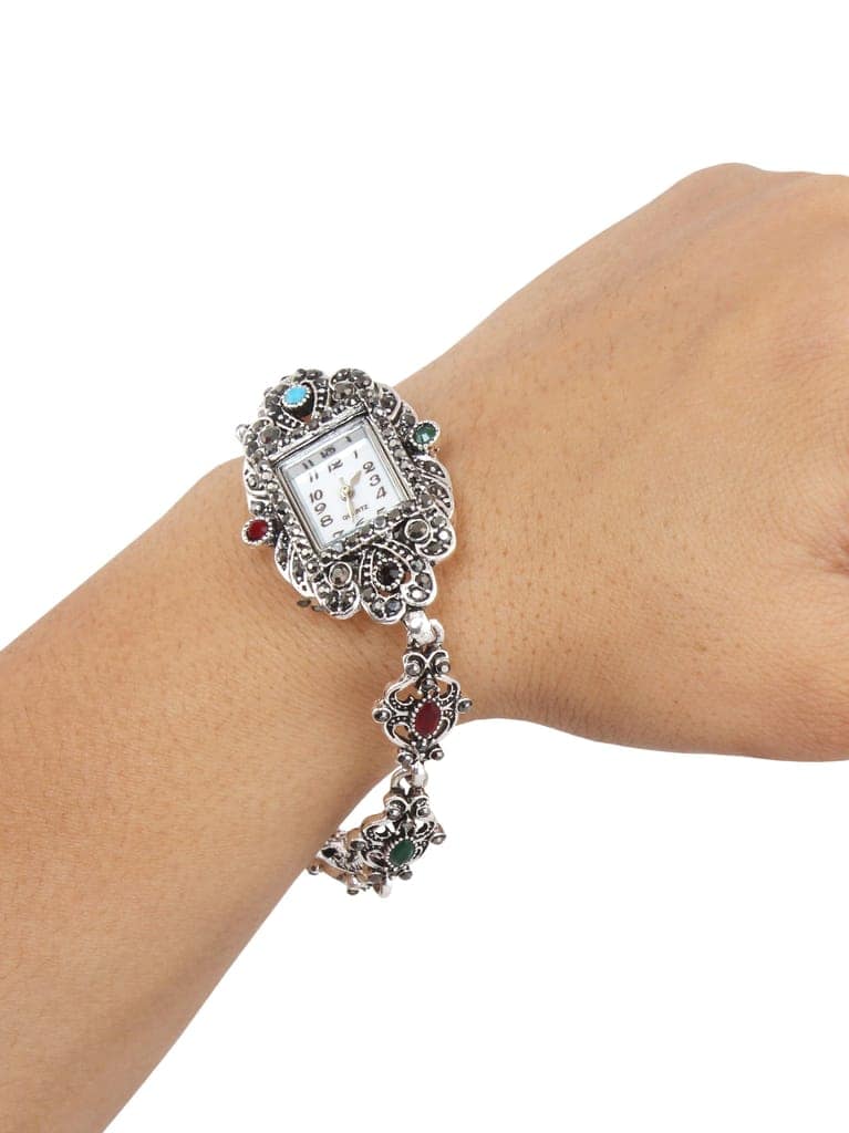LUCKY JEWELLERY Fashion Latest Stylish Black Metal Silver Oxidised Bohemian Adjustable Wrist Watch Bracelet for Women & Girls | Birthday Gift for Girls & Women (660-CHW1O-1233) view 3