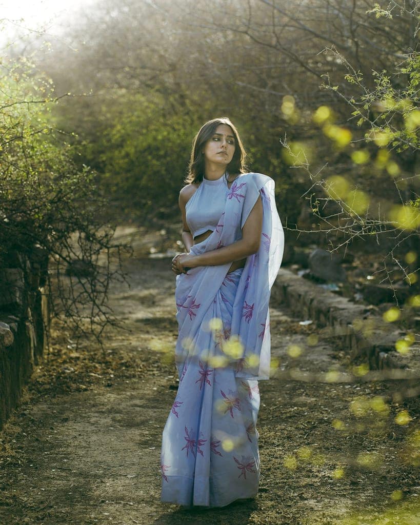 Azure Sky Blue Falak Saree by Aagaaz Jaipur view 3