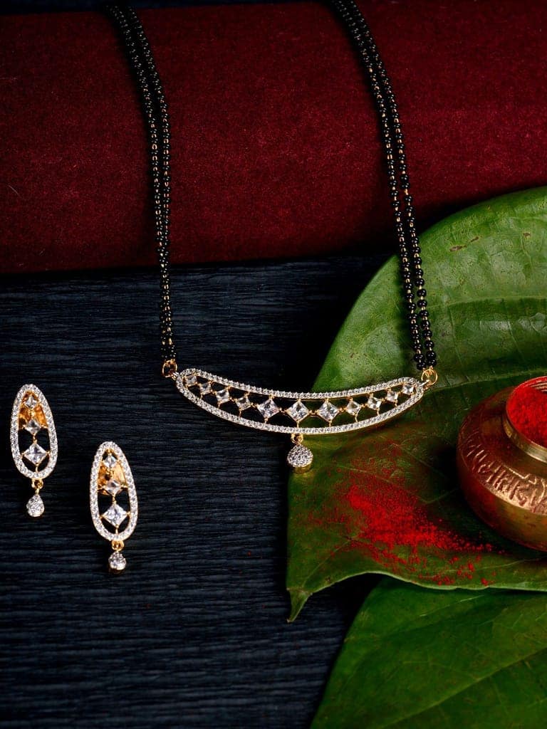 Gold Plated White AD Studded Mangalsutra Earrings view 2