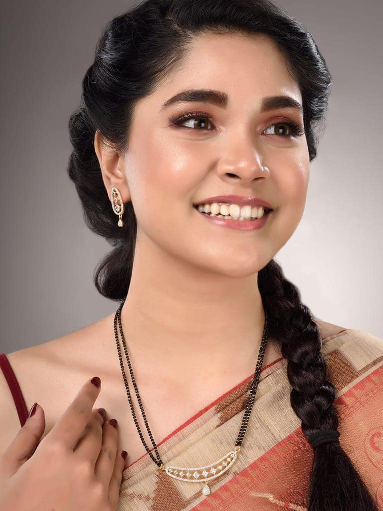 Gold Plated White AD Studded Mangalsutra Earrings view 4