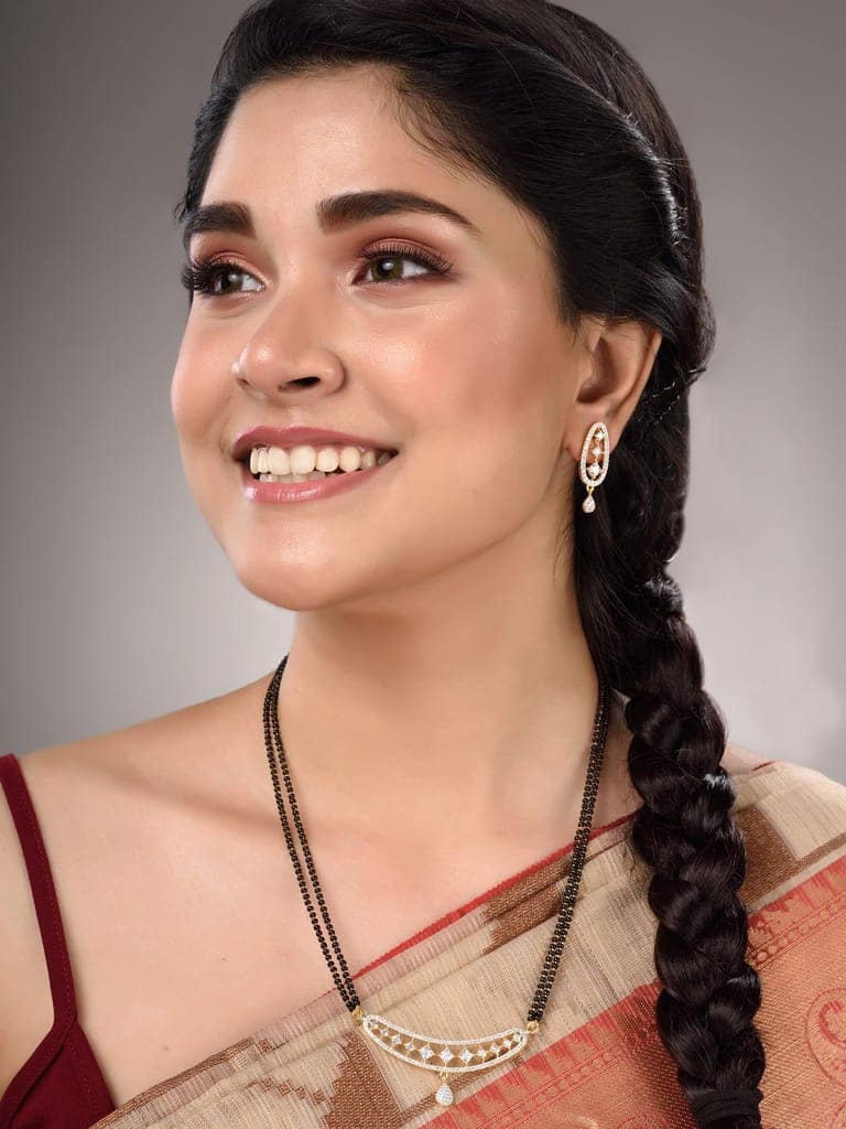 Gold Plated White AD Studded Mangalsutra Earrings view 5