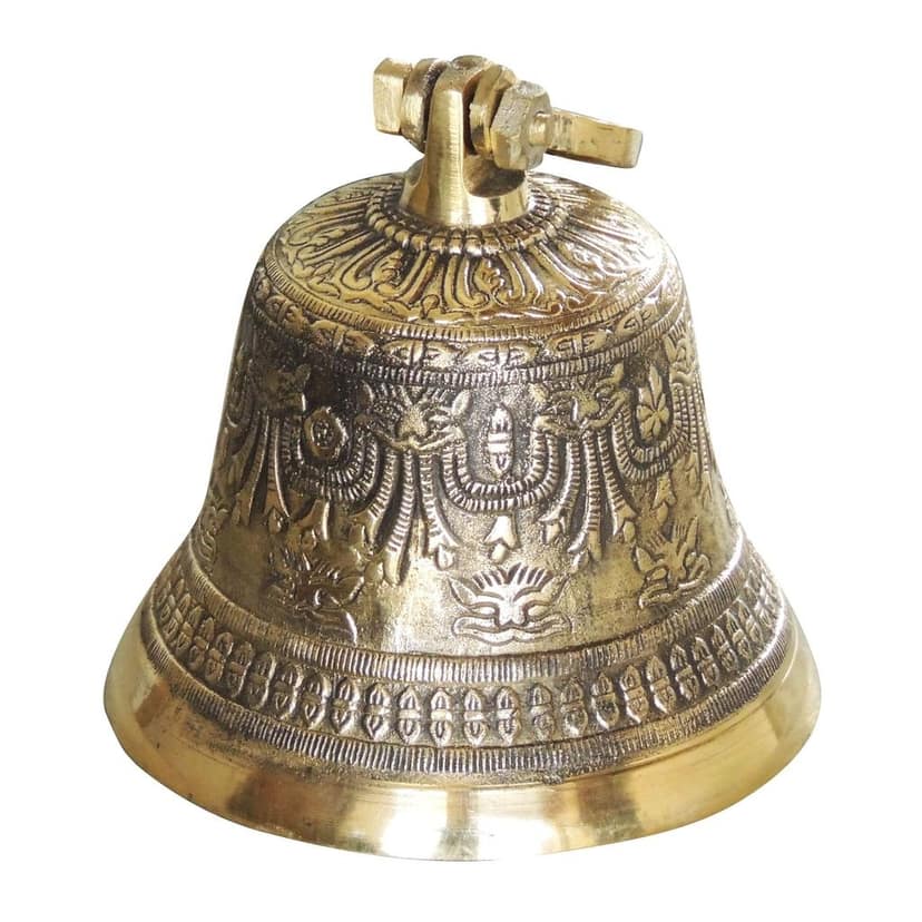 Brass Hanging Temple Pooja Bell, Ghanta Embose, Height : 8.5 Inch (ZMAS221 E) view 2