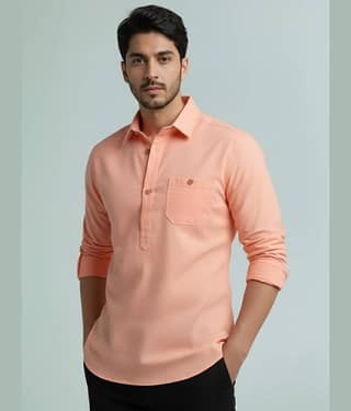 Yugnik Cotton Blend Plain Shirt Style Kurta For Men ( White )