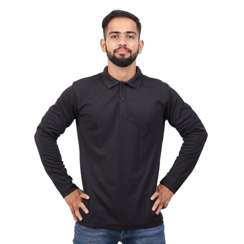 Men Polo T-Shirt Full Sleeves Black view 2