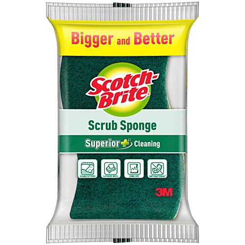 Scotch brite Scrub Sponge, Sponge Scrubber for Dishwash cleaning, 1 pc