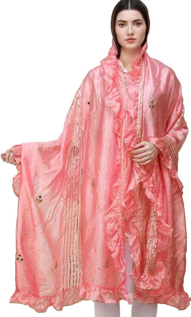 Conch-Shell Dupatta from Amritsar with Gota Patches and Frill Border view 3