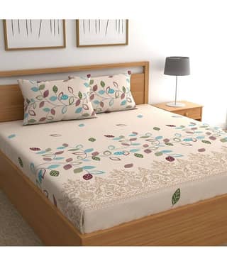 CG HOMES Microfiber Nature 1 Double Bedsheet with 2 Pillow Covers - Beige