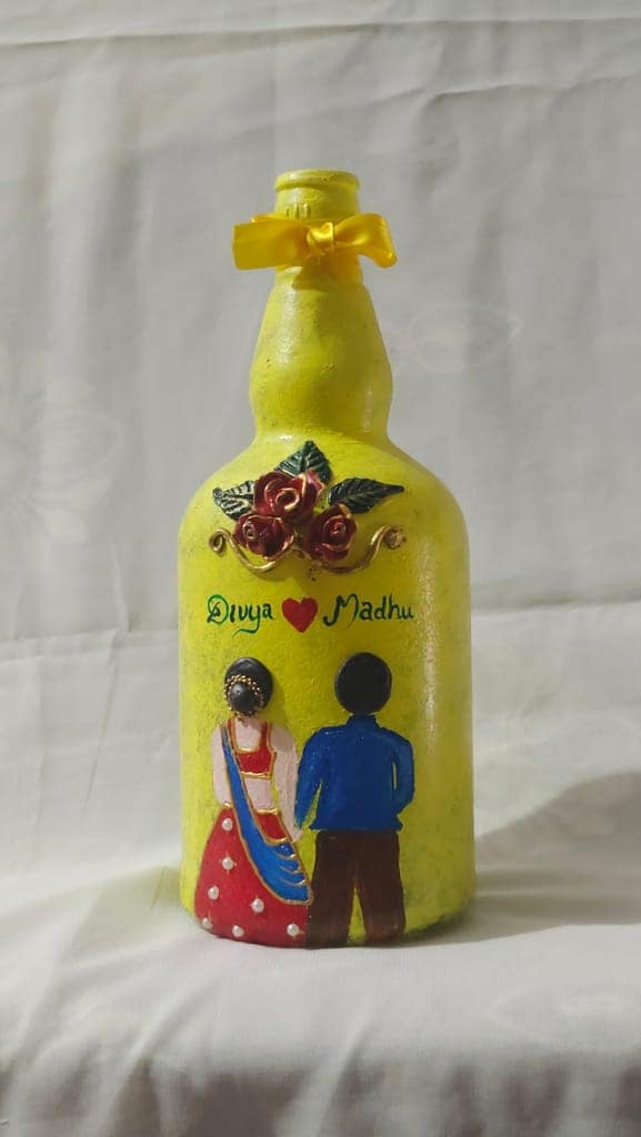 Personalized Hand Painted Decorative Glass Bottle with Couple Design view 2