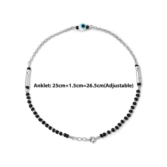 Silver Ethereal Evil Eye Black Beads Pair Of Anklets view 4