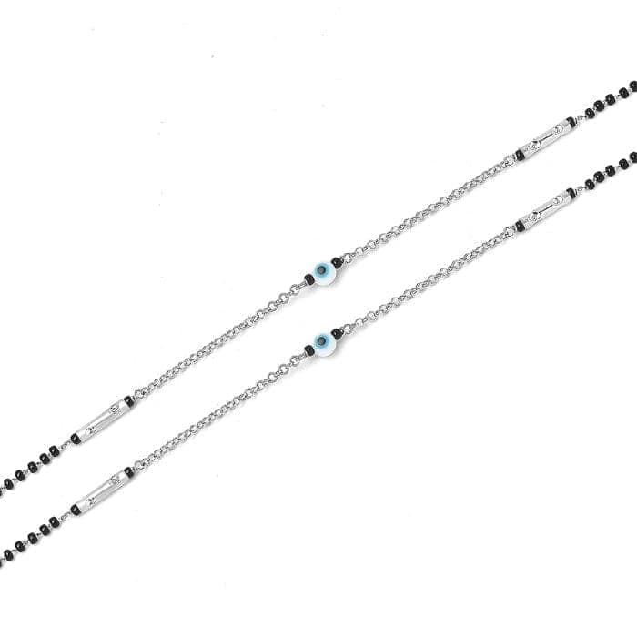 Silver Ethereal Evil Eye Black Beads Pair Of Anklets view 5