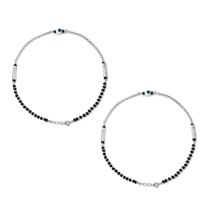 Silver Ethereal Evil Eye Black Beads Pair Of Anklets view 6