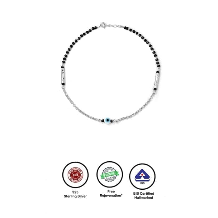 Silver Ethereal Evil Eye Black Beads Pair Of Anklets view 7