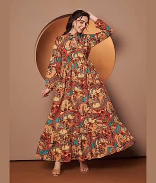 ZWERLON Women Viscose Rayon Printed A-line Dress ( Brown )