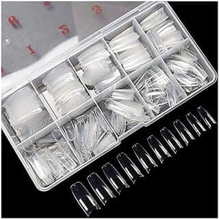 Shidara False Nails Tips Half Cover Lady French Style Acrylic Artificial Tip Manicure with box for Nail Art Salons and Home DIY Clear 100 Pieces view 2
