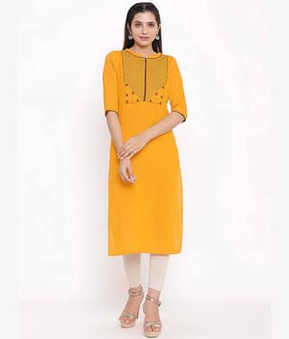 SAART BUNAAI Yellow Cotton Straight Kurti