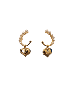 Gold Heart Pearl Earrings